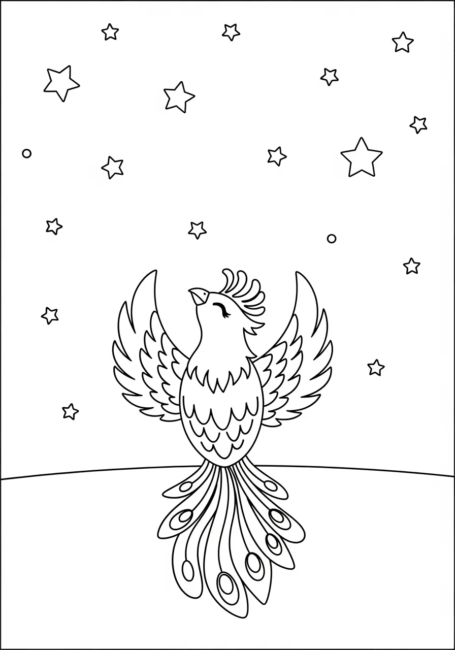 Phoenix and Stars Coloring Page