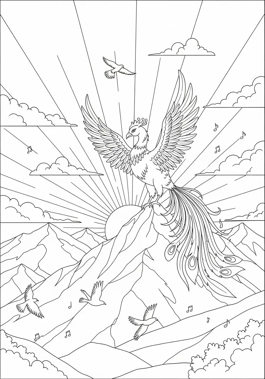 Phoenix at Sunrise Coloring Page
