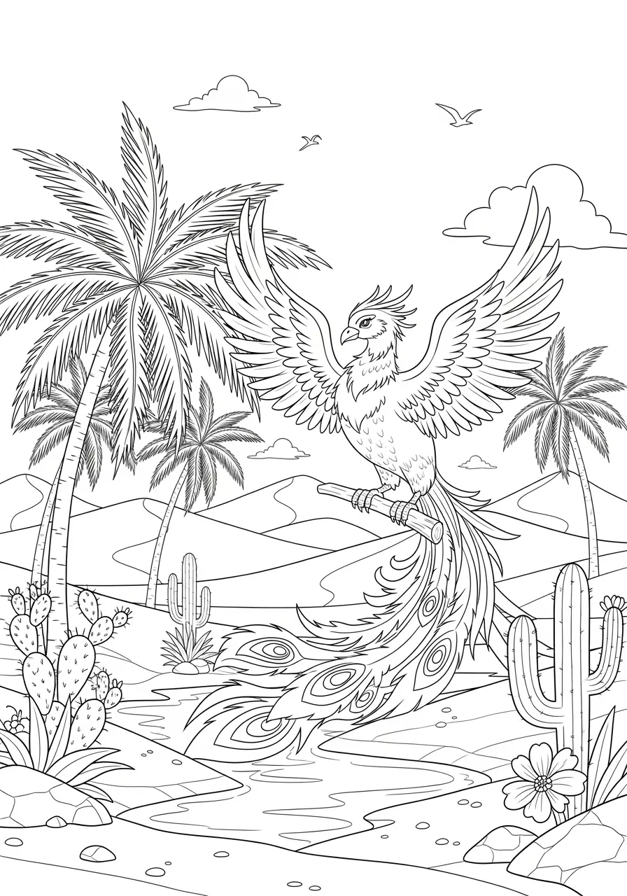 Phoenix Desert Oasis Coloring Page