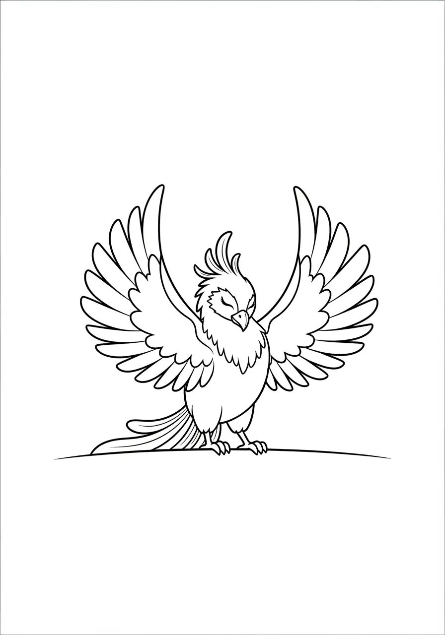Phoenix Spreading Wings Coloring Page