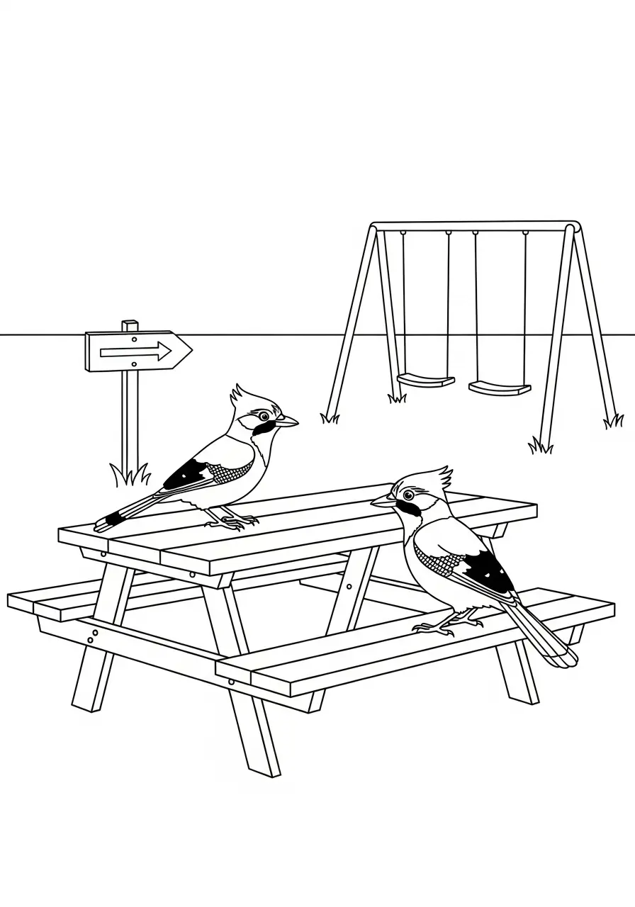 Picnic Area Blue Jay Coloring Page