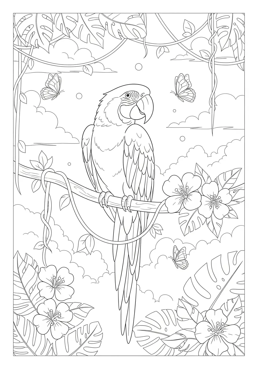 Rainforest Macaw Coloring Page
