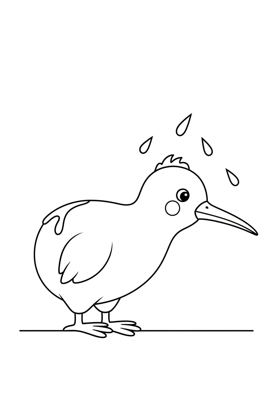 Rainy Day Kiwi Bird Coloring Page
