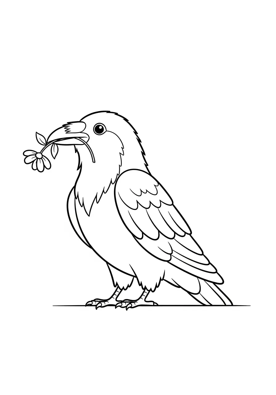 Raven with Flower Coloring Page
