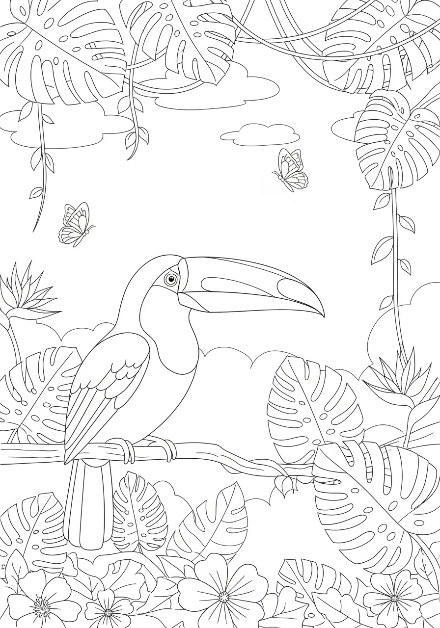Regenwald-Tukan-Ausmalbild