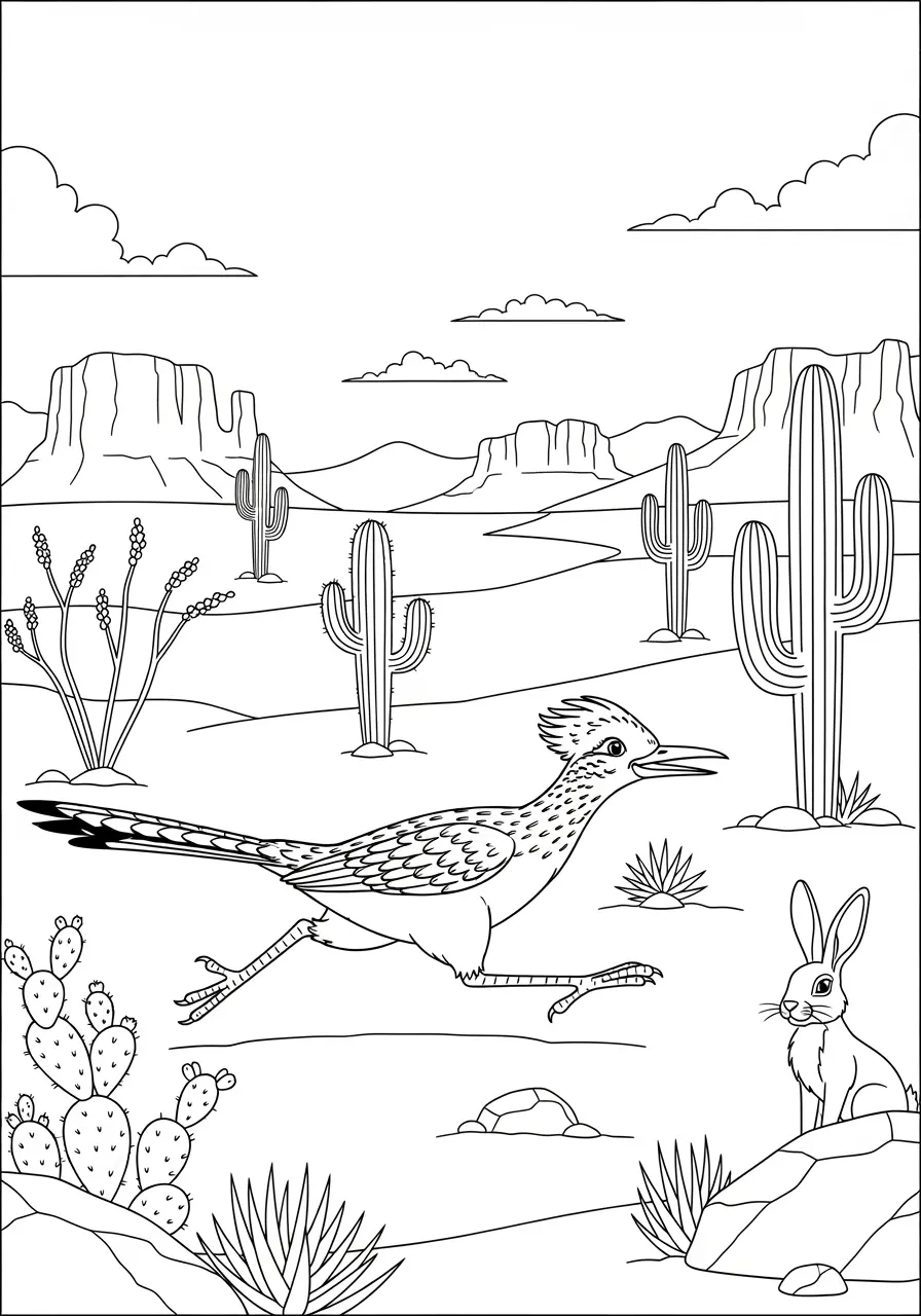 Roadrunner Desert Scene Coloring Page