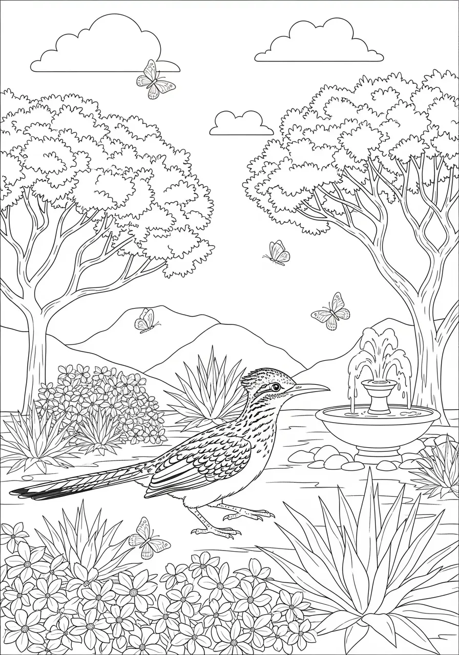 Roadrunner Garden Oasis Coloring Page