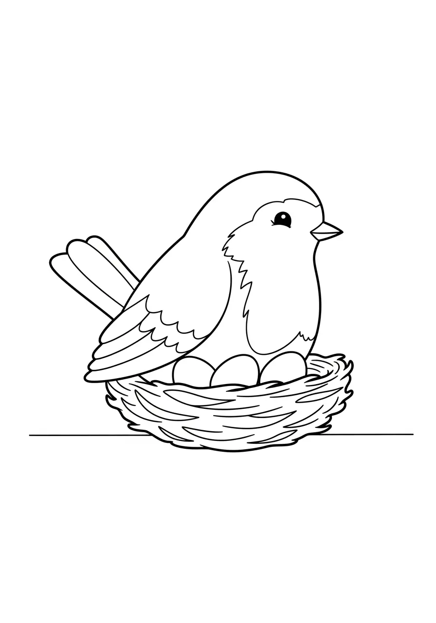 Robin in Nest Coloring Page