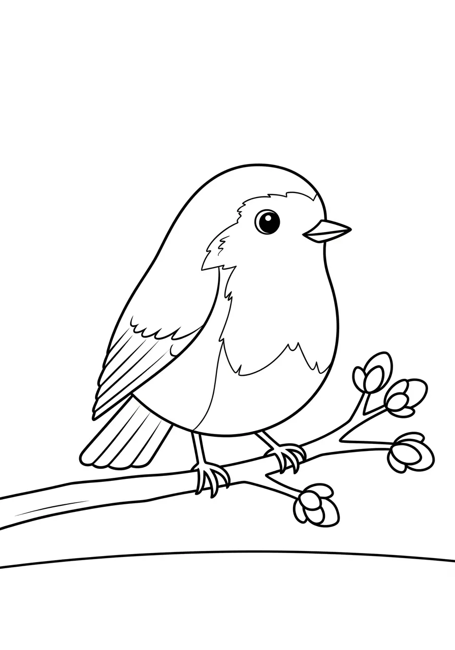 Robin on Spring Branch Coloring Page