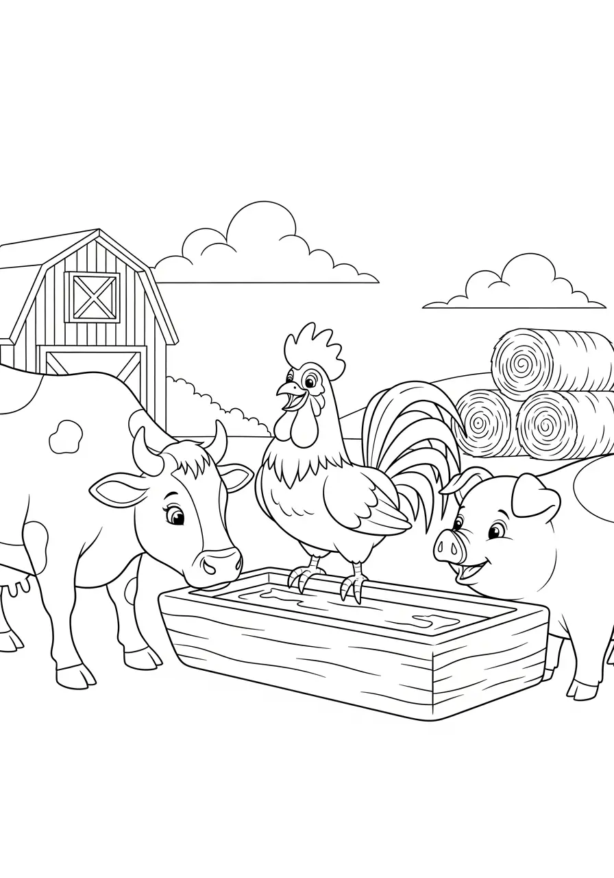 Rooster Farm Friends Coloring Page