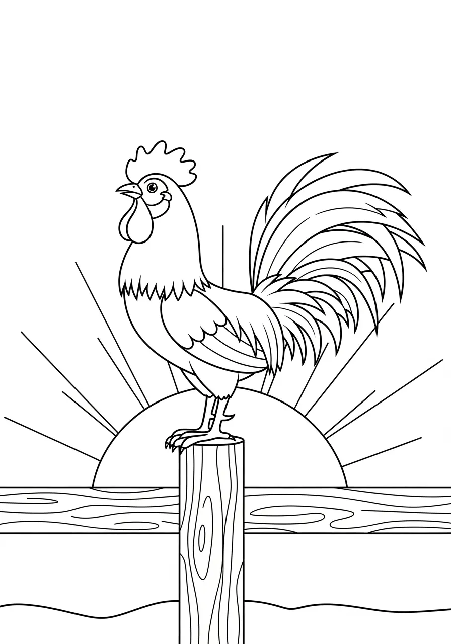 Rooster Morning Chicken Coloring Page