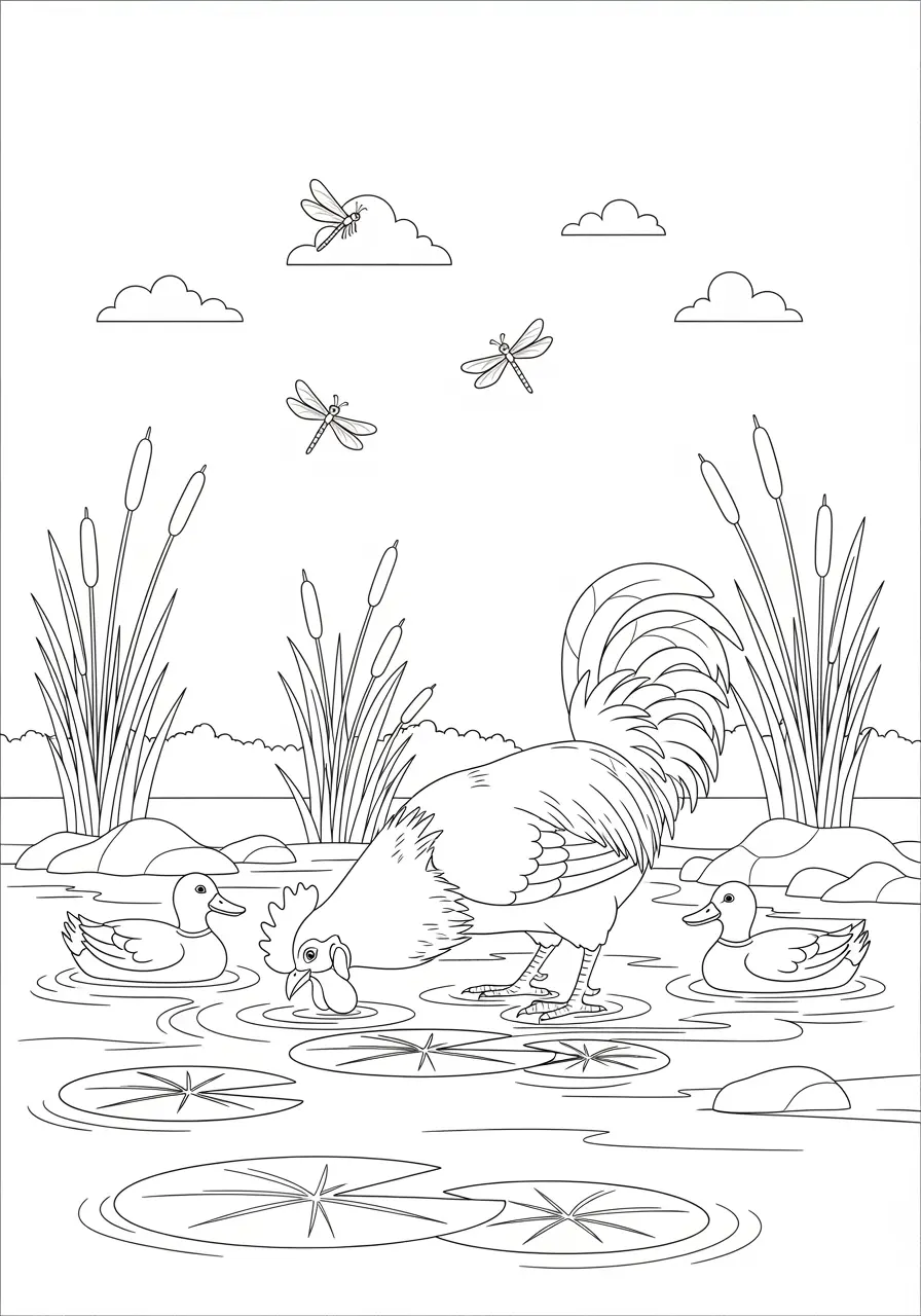 Rooster Pond Coloring Page