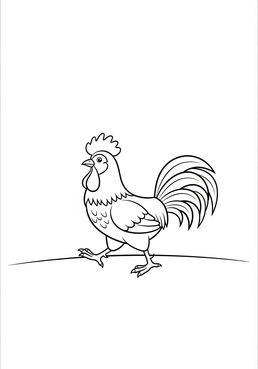Rooster Walking Coloring Page