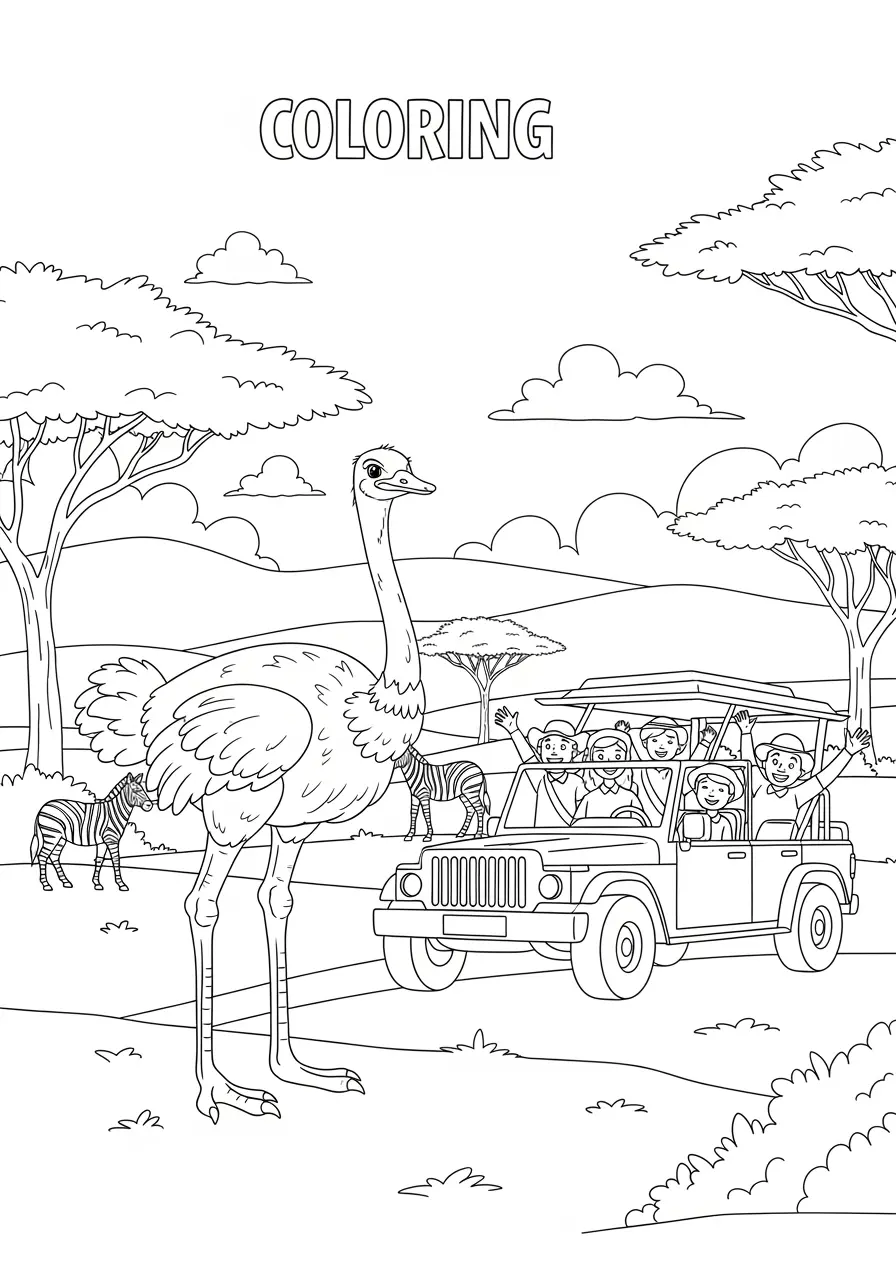 Safari Adventure Ostrich Coloring Page