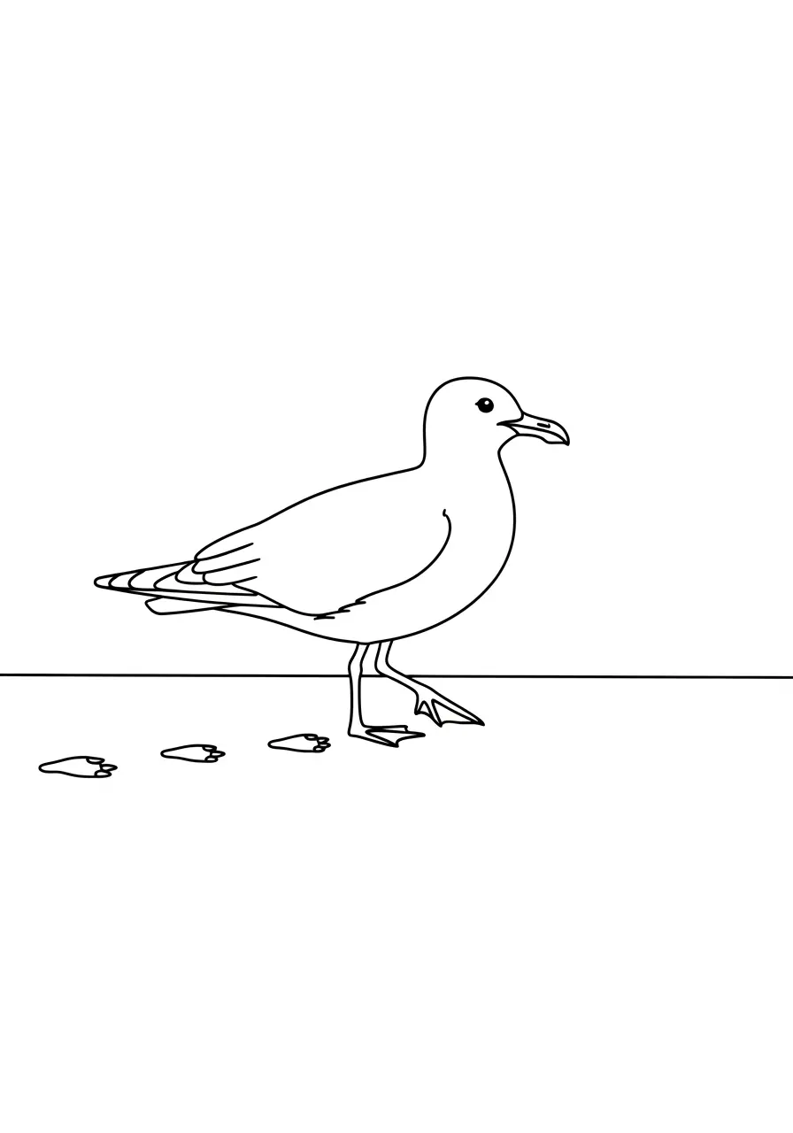 Seagull on Beach Coloring Page