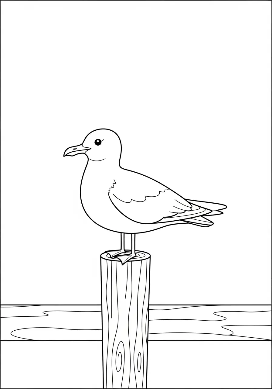 Seagull on Pier Coloring Page