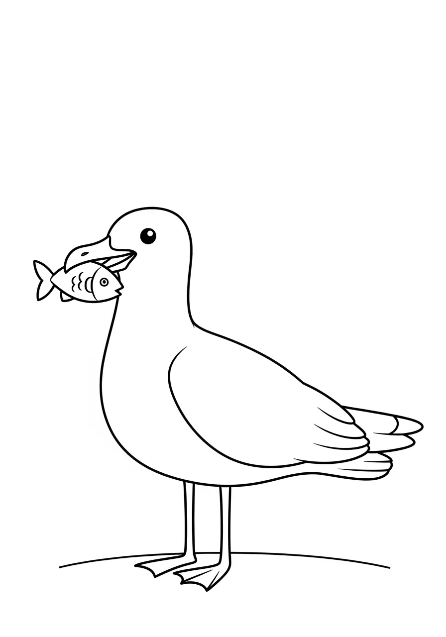 Seagull with Fish Coloring Page