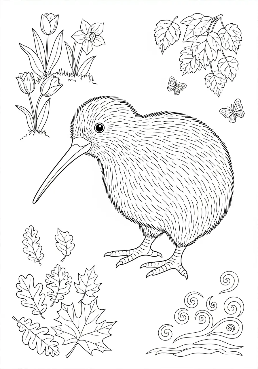 Seasonal Kiwi Bird Coloring Page