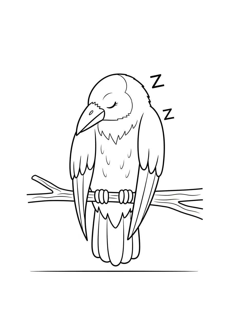 Sleeping Crow Coloring Page