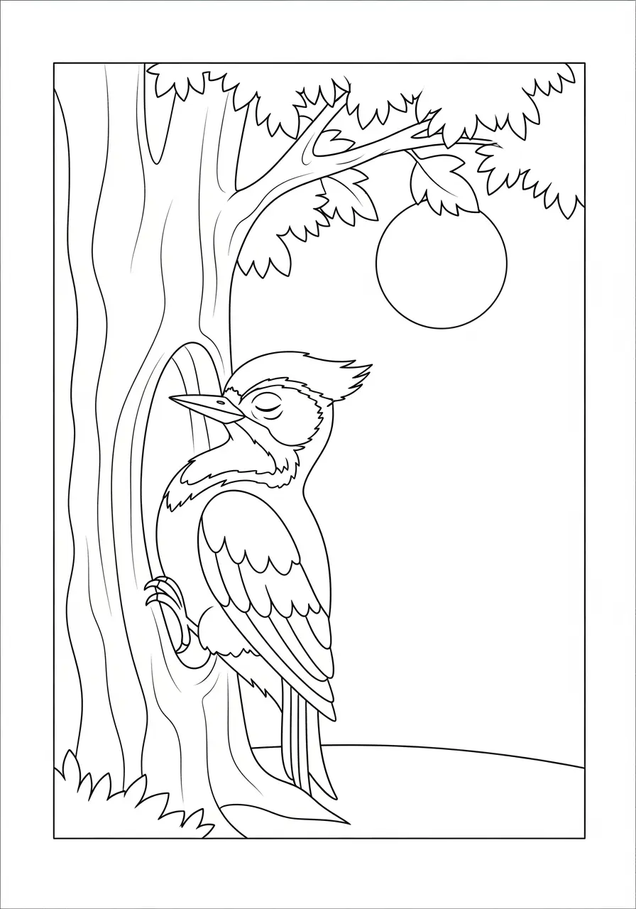 Sleeping Woodpecker Coloring Page