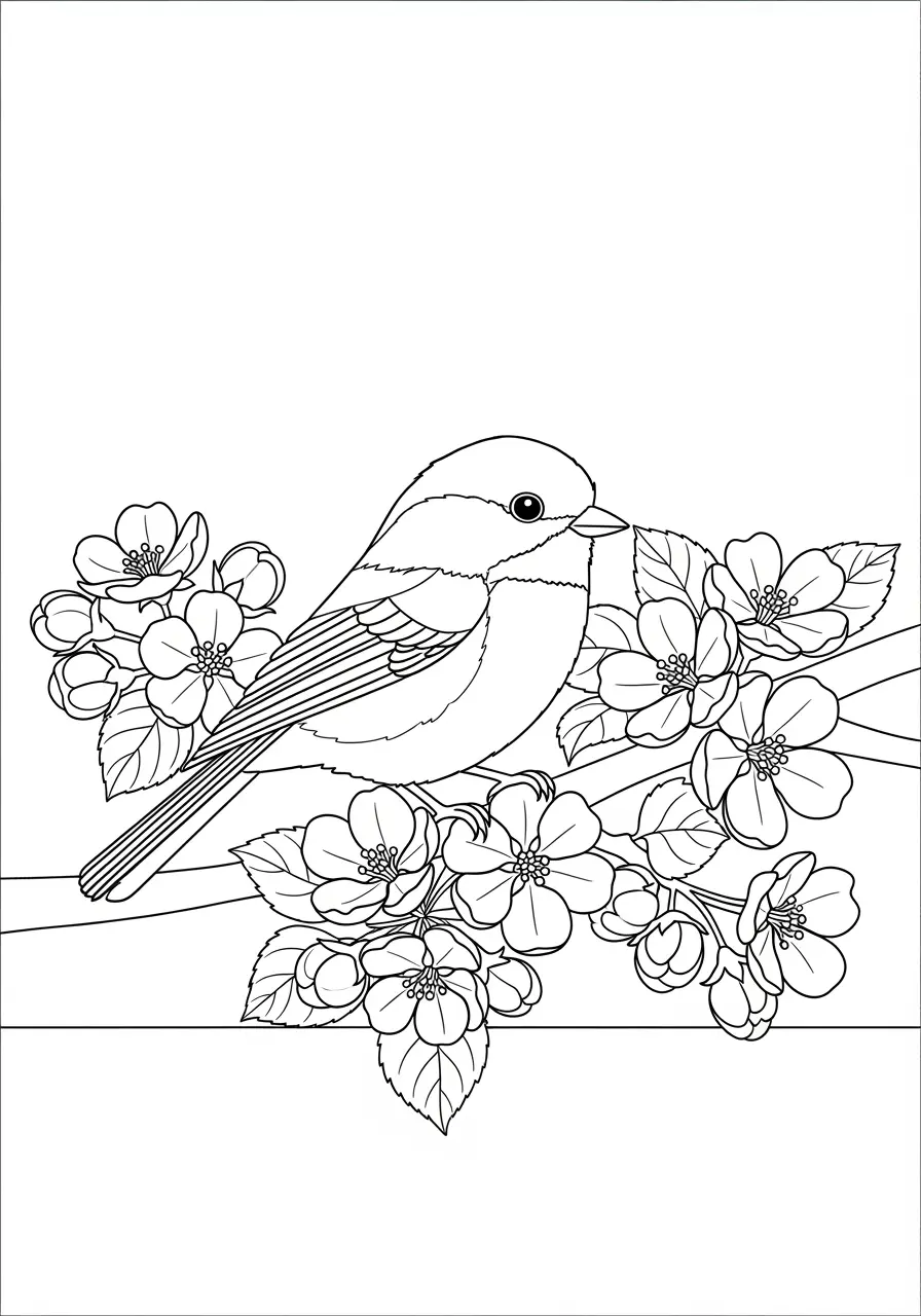 Spring Chickadee Coloring Page