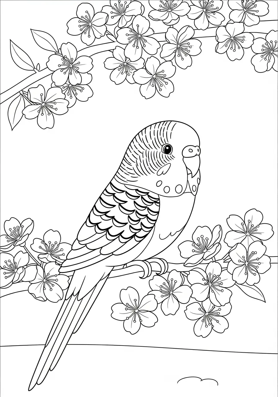 Spring Parakeet Coloring Page