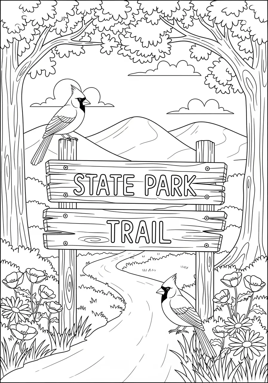 State Park Cardinal Coloring Page