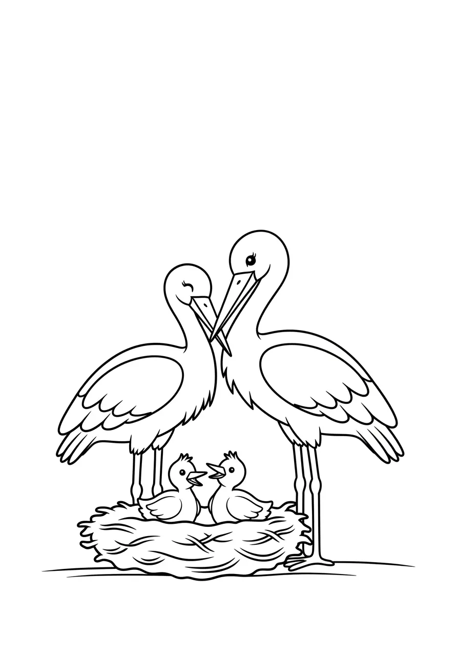 Stork Family Coloring Page
