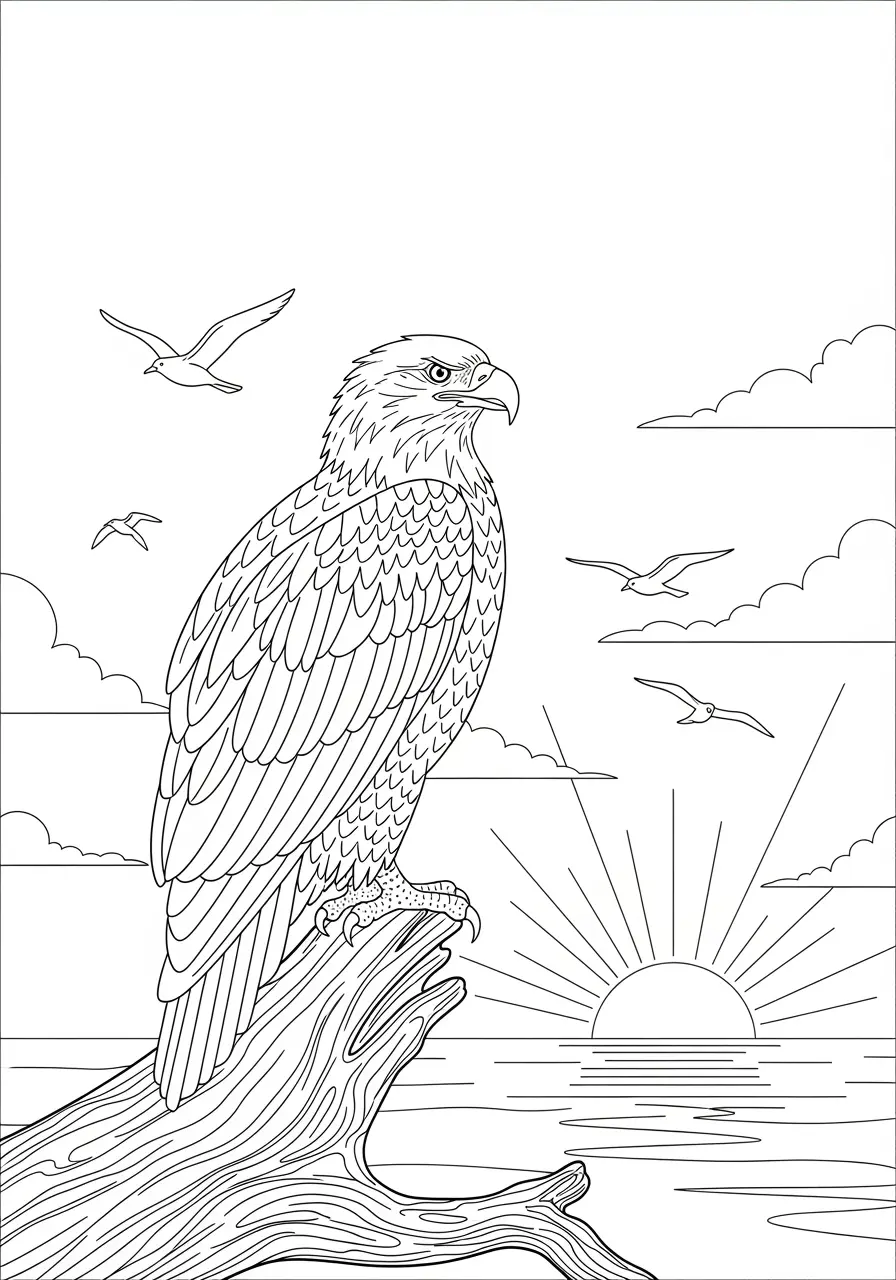 Sunrise Bald Eagle Coloring Page