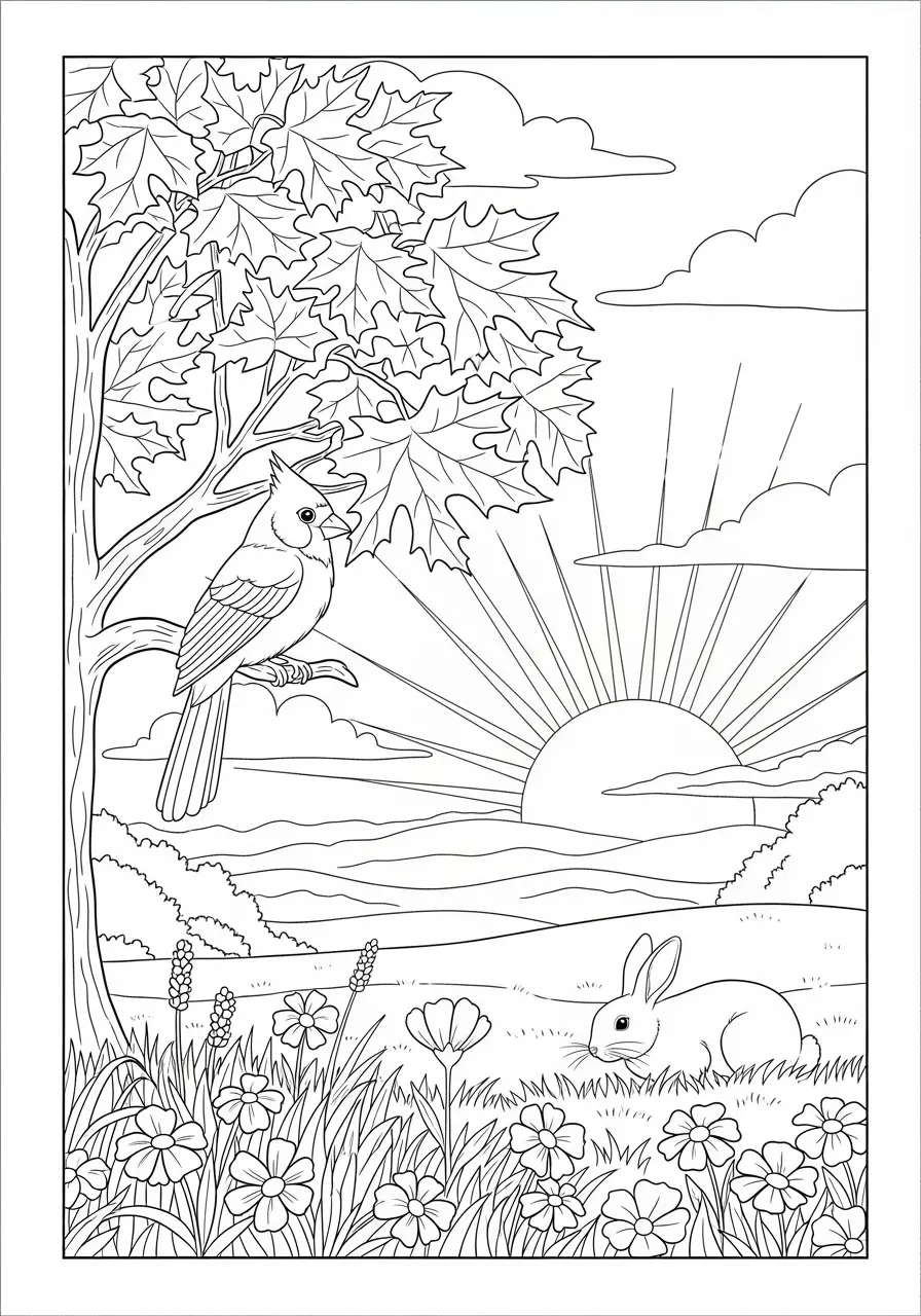 Sunrise Cardinal Coloring Page
