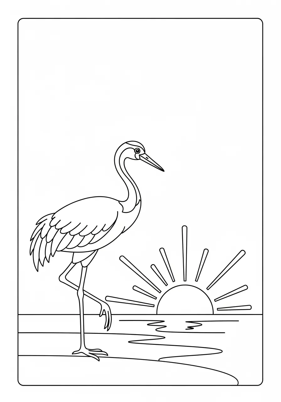 Sunrise Crane Coloring Page