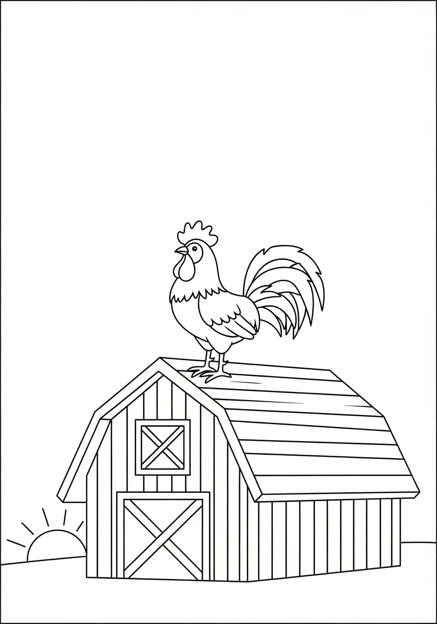 Sunrise Rooster Chicken Coloring Page