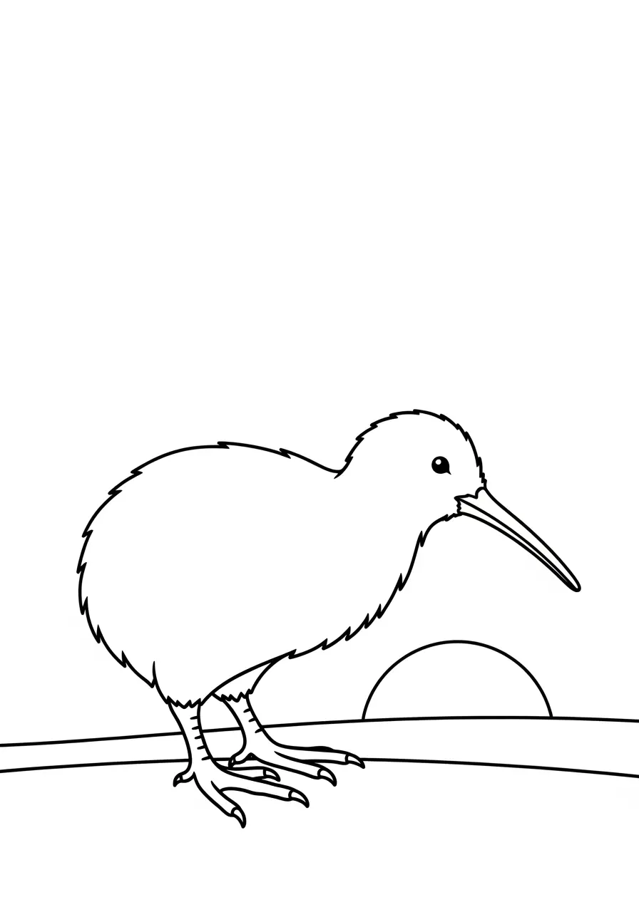 Sunset Kiwi Bird Coloring Page