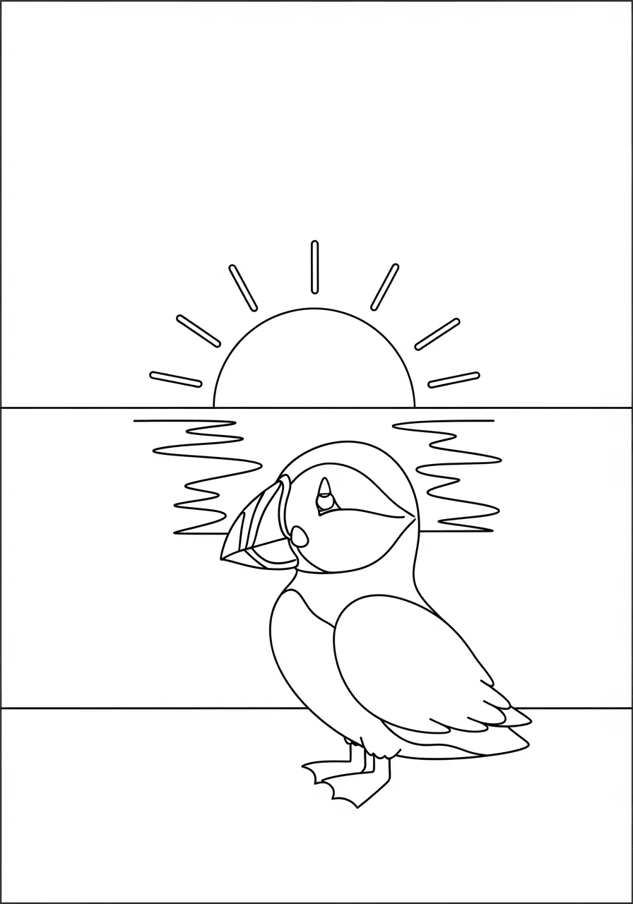 Sunset Puffin Coloring Page
