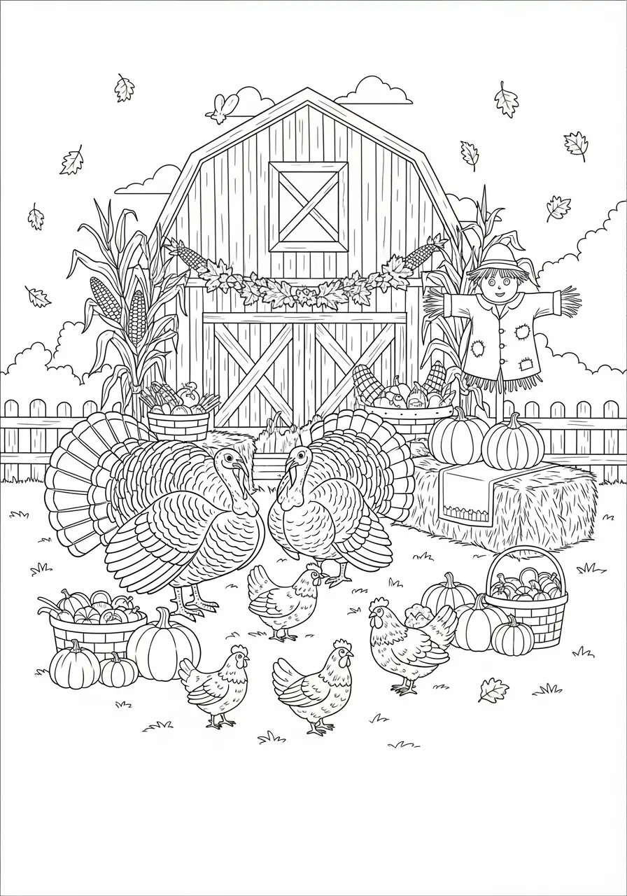Thanksgiving Farm Chicken Coloring Page
