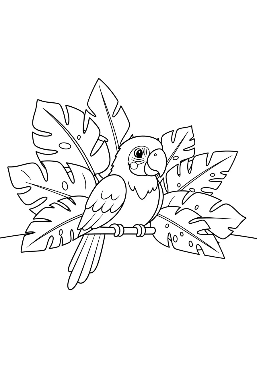 Tropical Parrot Paradise Coloring Page