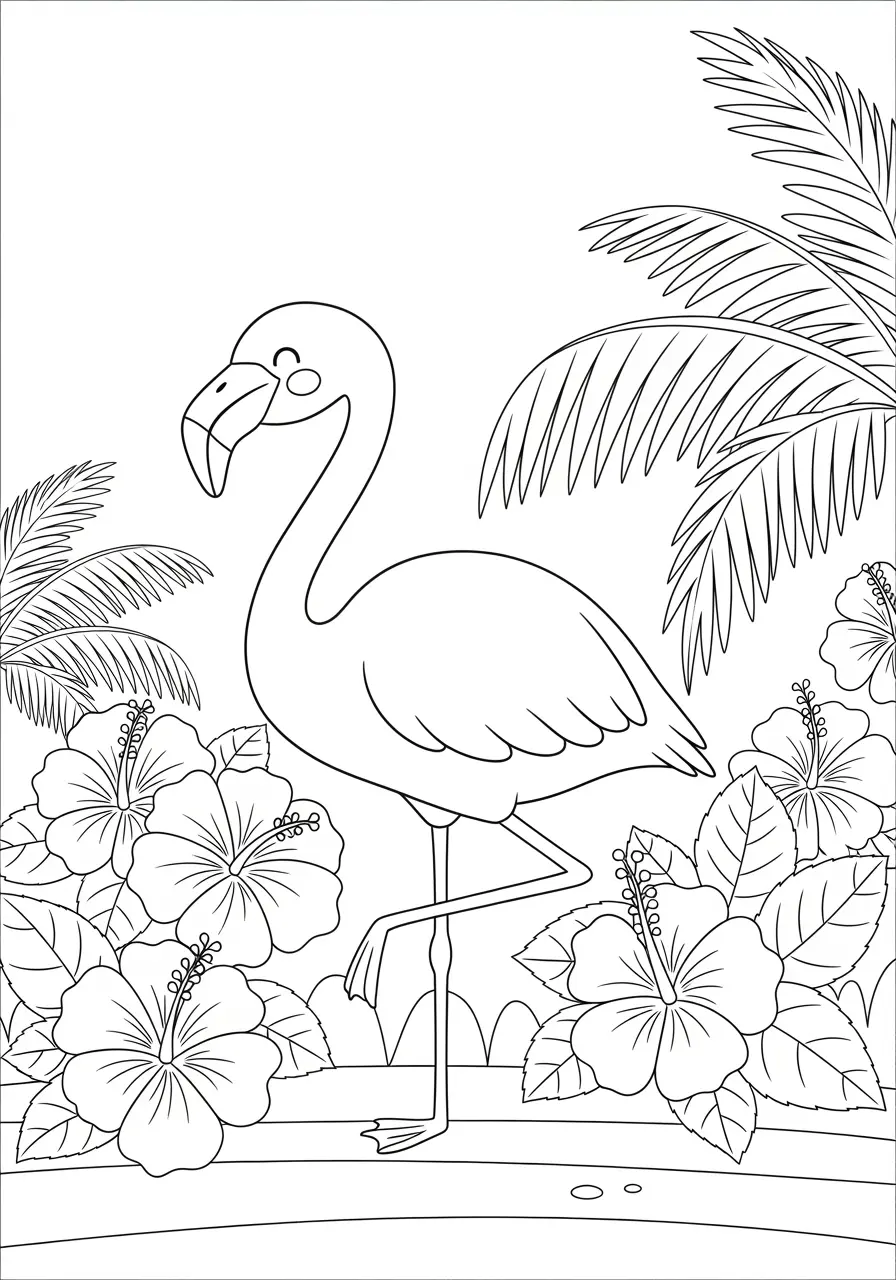 Tropisches Flamingo-Ausmalbild
