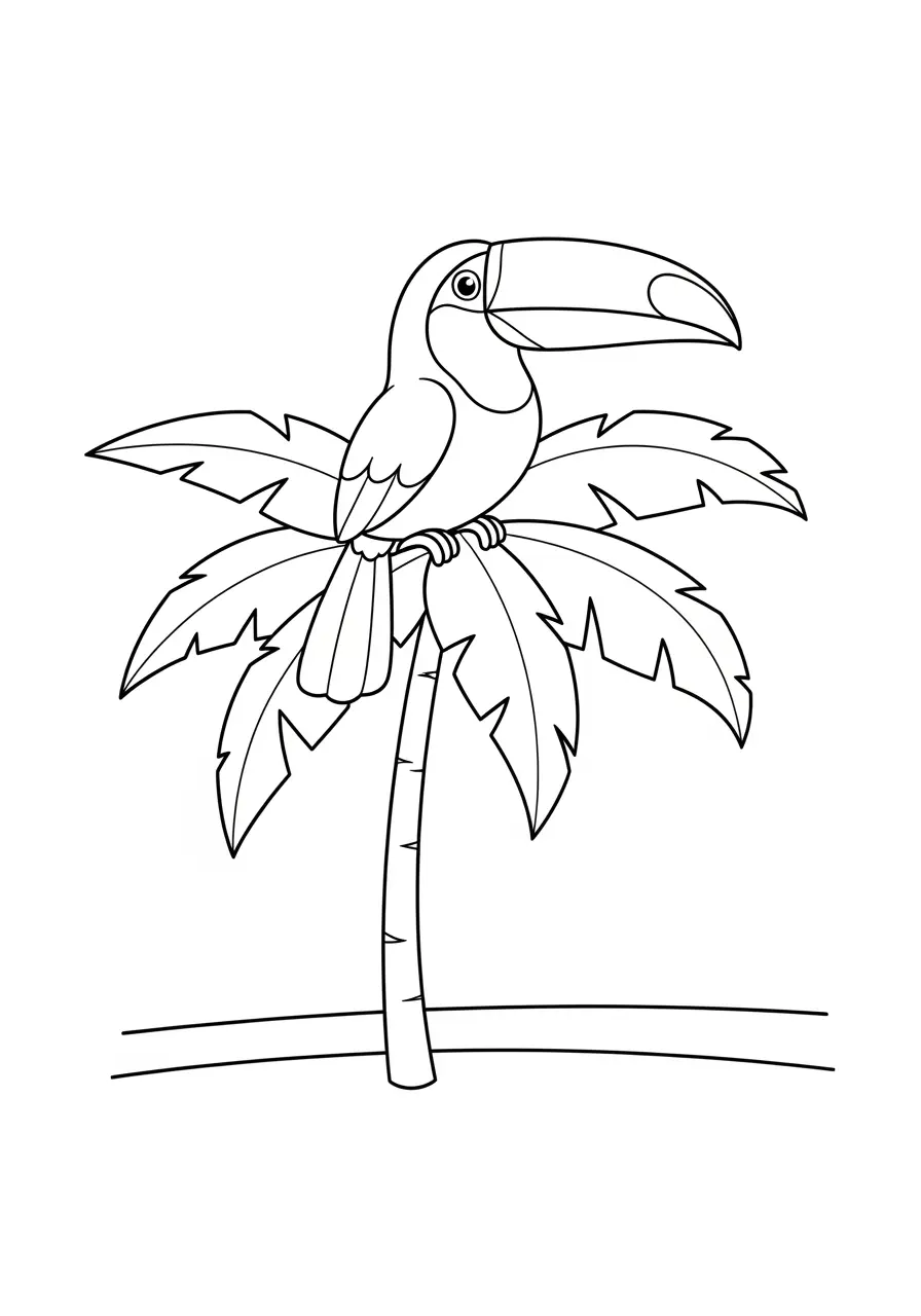 Tukan auf Palme Ausmalbild
