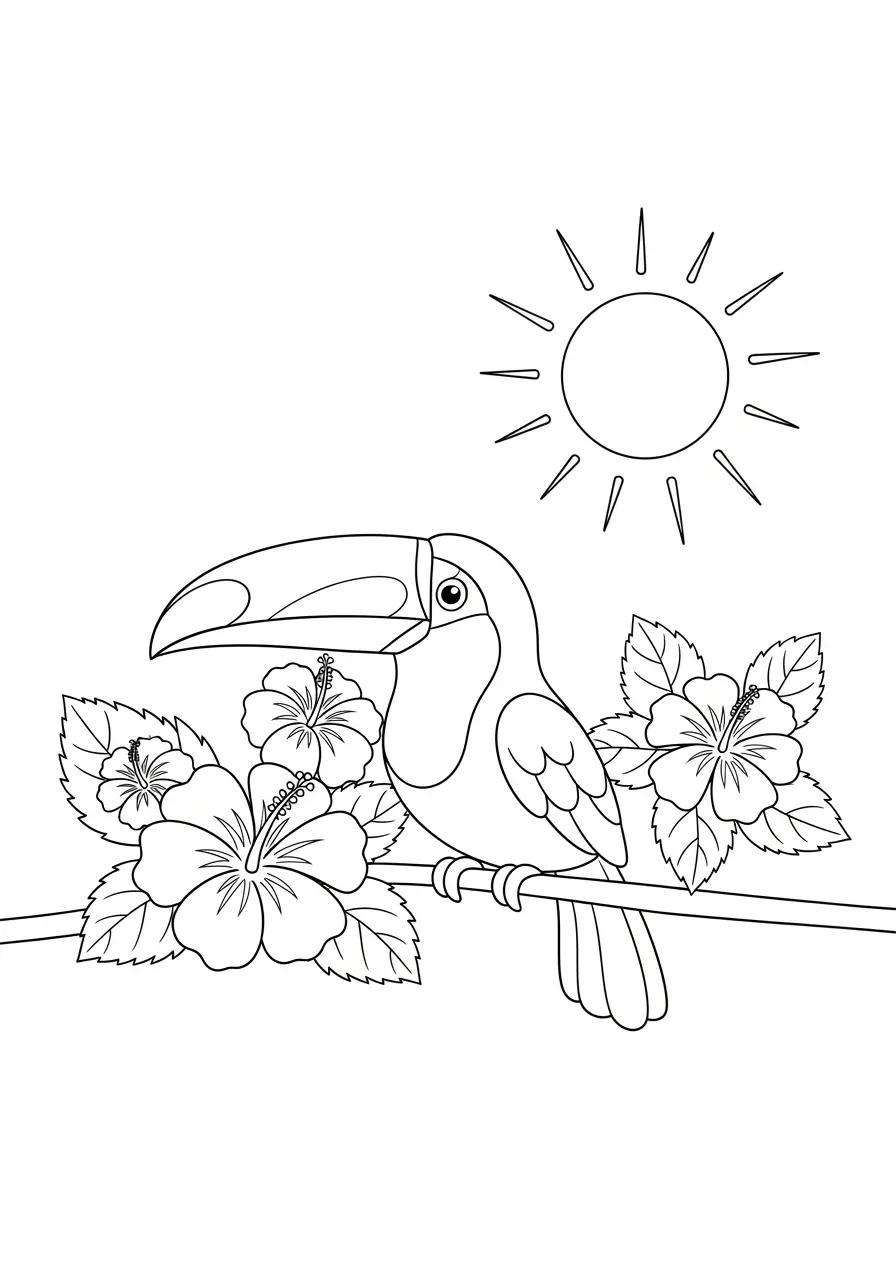 Tukan-Ausmalbild mit Blumen