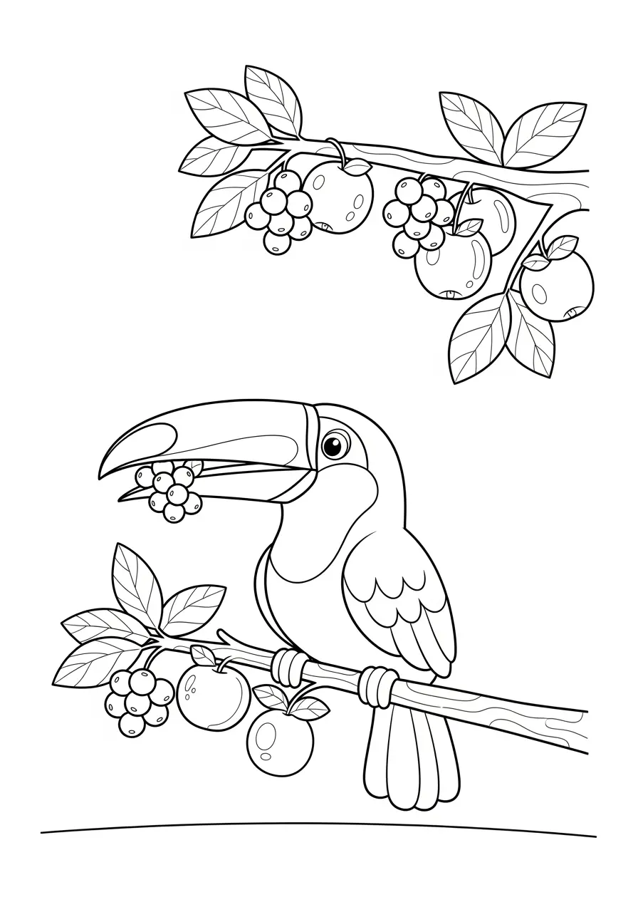 Tukan, der Beeren frisst, Ausmalbild