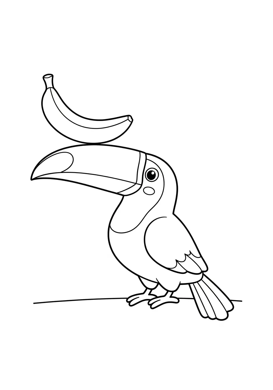 Tukan mit Banane Ausmalbild