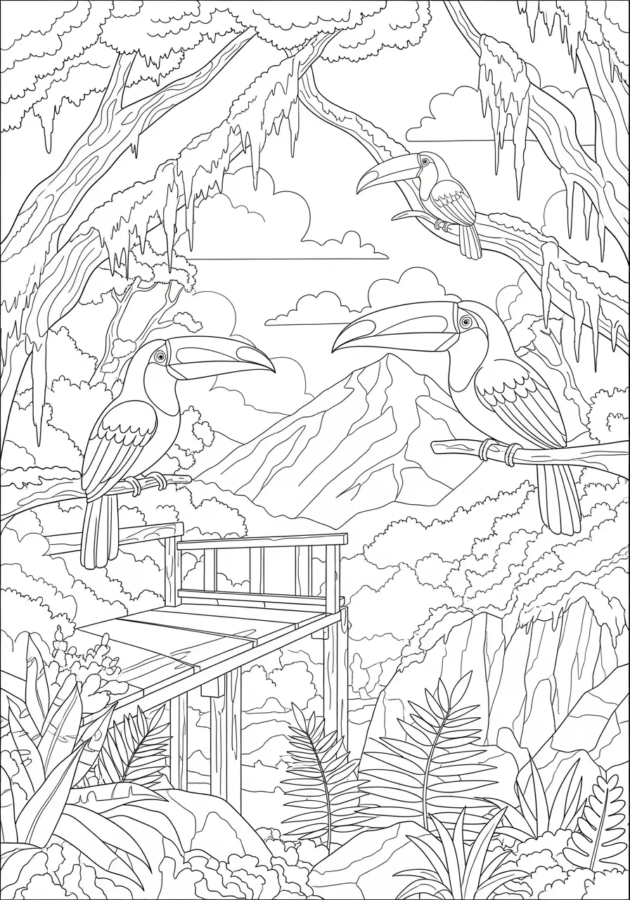 Tukan-Nebelwald-Ausmalbild