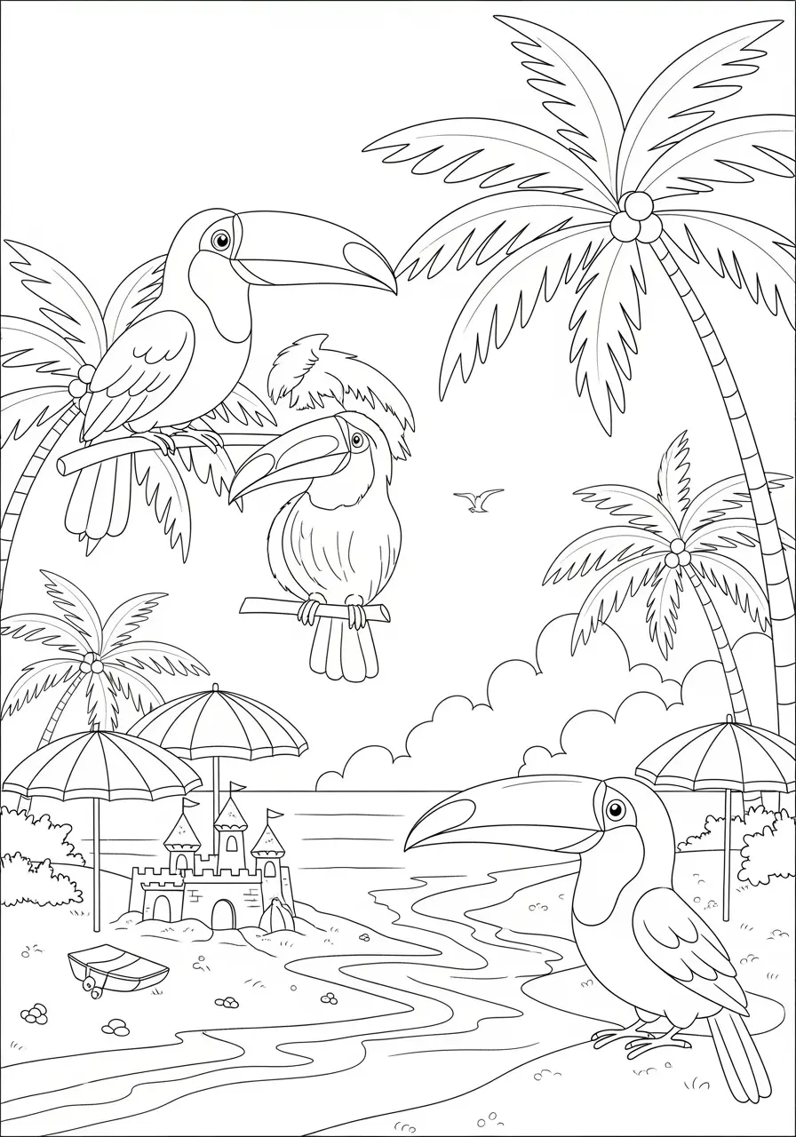 Tukan-Strandurlaub-Ausmalbild