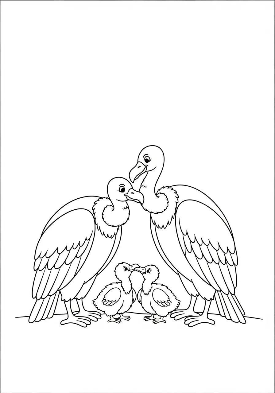 Vulture Family Coloring Page Together