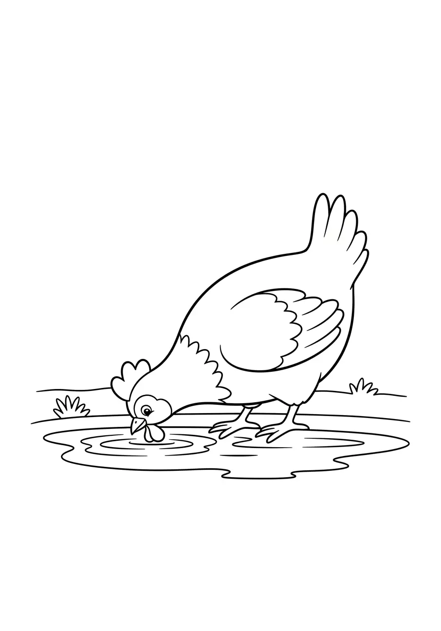 Wading Pool Chicken Coloring Page