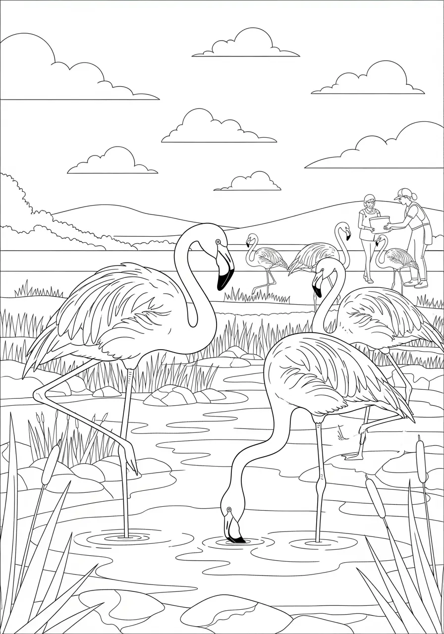 Wildlife Sanctuary Flamingo-Ausmalbild