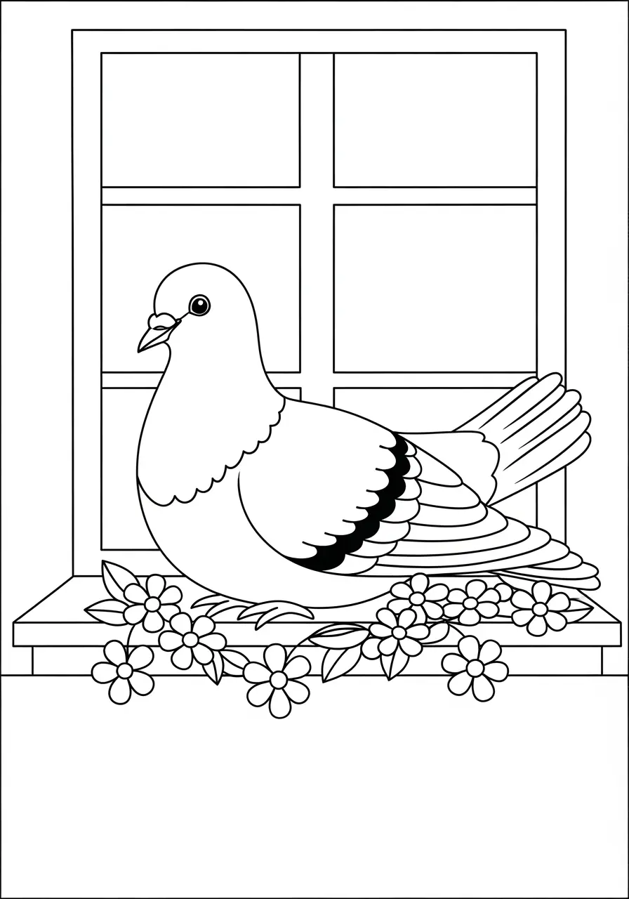 Windowsill Pigeon Coloring Page