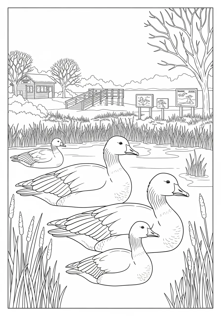 Winter Goose Sanctuary Coloring Page
