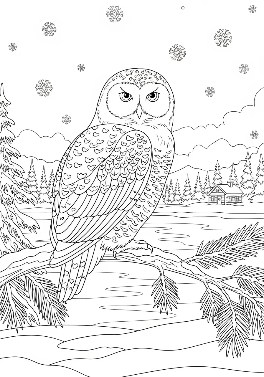 Winter Owl Coloring Page