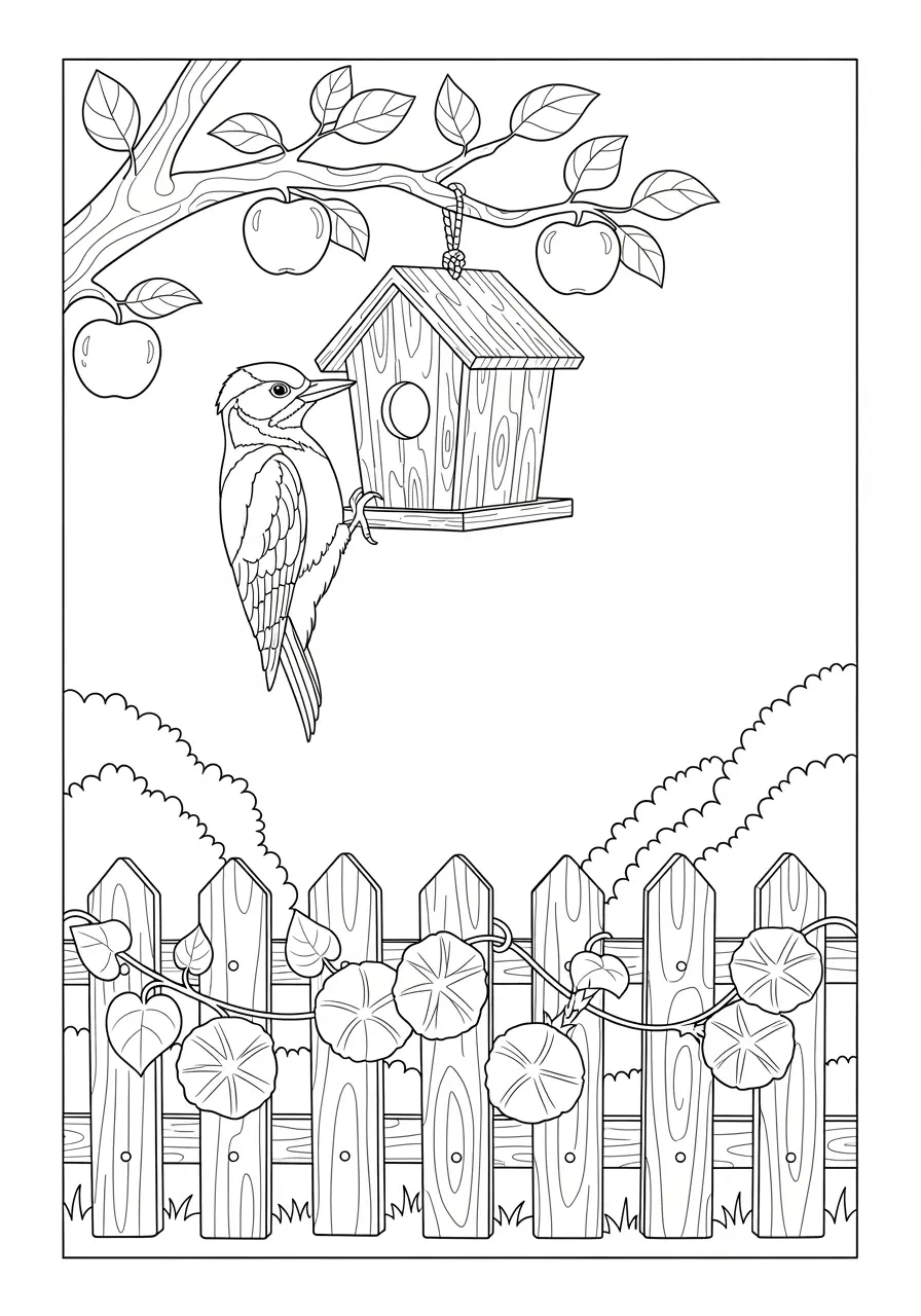 Woodpecker Birdhouse Coloring Page